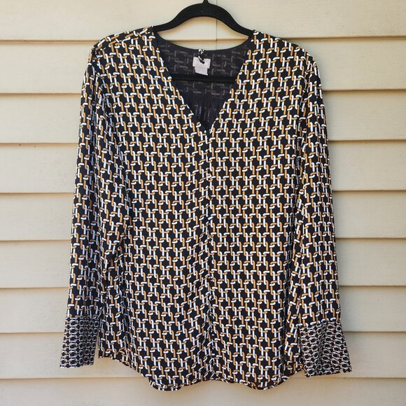 Chico's Multicolor Geometric Chain-Link Print Blouse Button-Up Long Sleeve - Picture 3 of 13